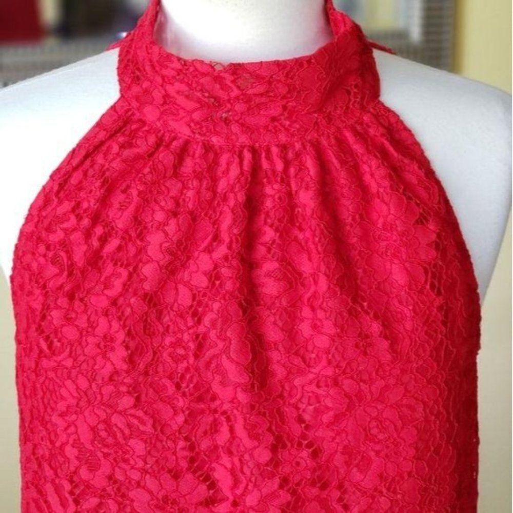 NWT J.CREW Tie Neck Lace Sleeveless Top Red - Picture 3 of 12